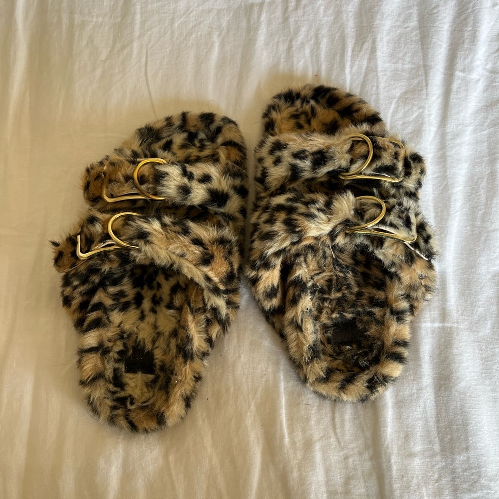 Leopard buckle slippers, lightly worn